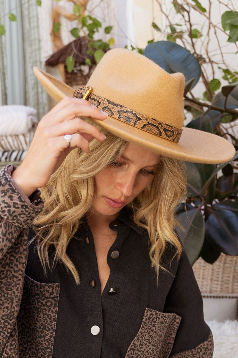Wide Brim Snake Print Belt Wool Fedora Hat - POL - RARA Boutique