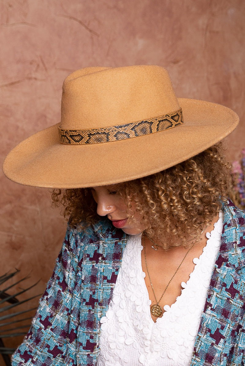 Wide Brim Snake Print Belt Wool Fedora Hat - POL - RARA Boutique