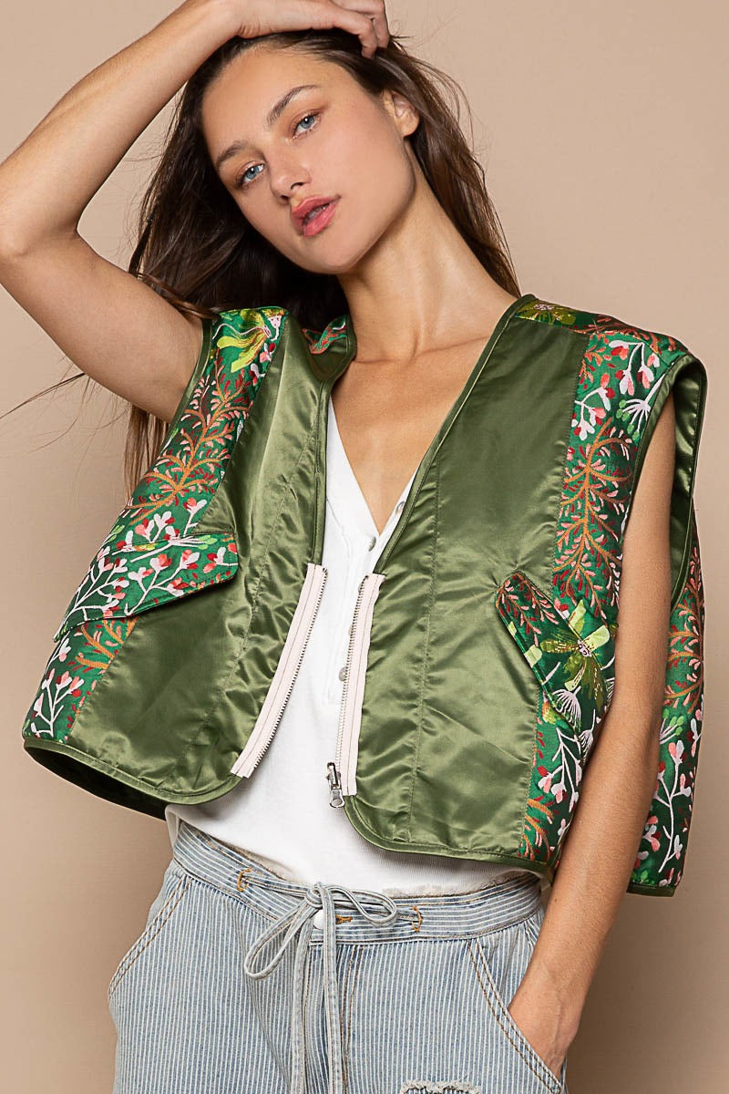 Floral Jacquard Print Quilted V-Neck Vest Top - POL - RARA Boutique