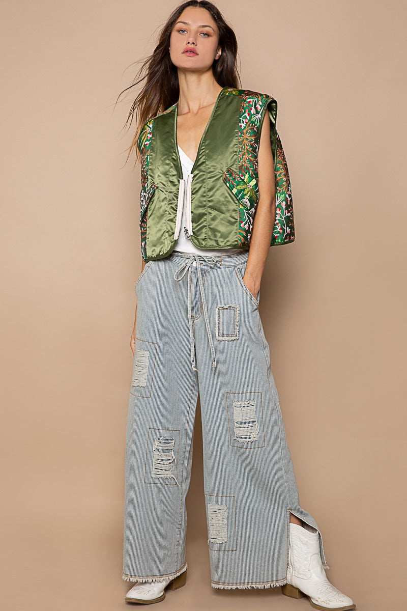 Floral Jacquard Print Quilted V-Neck Vest Top - POL - RARA Boutique