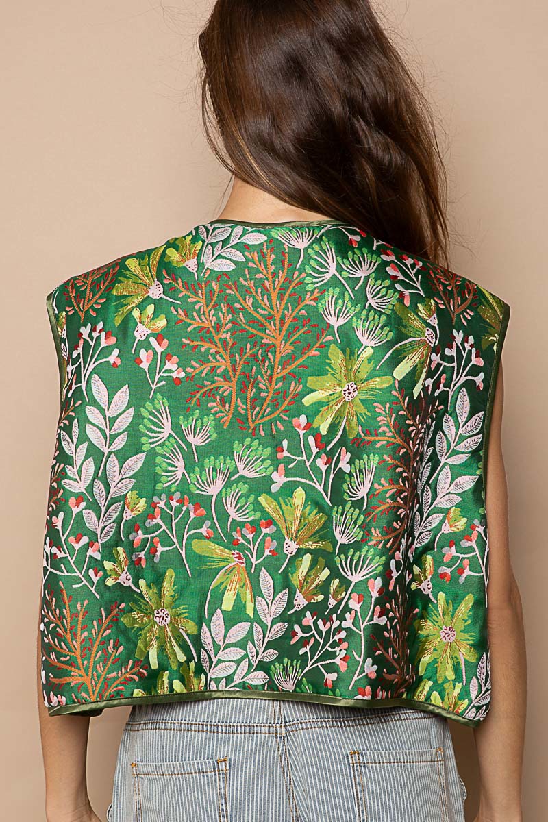 Floral Jacquard Print Quilted V-Neck Vest Top - POL - RARA Boutique