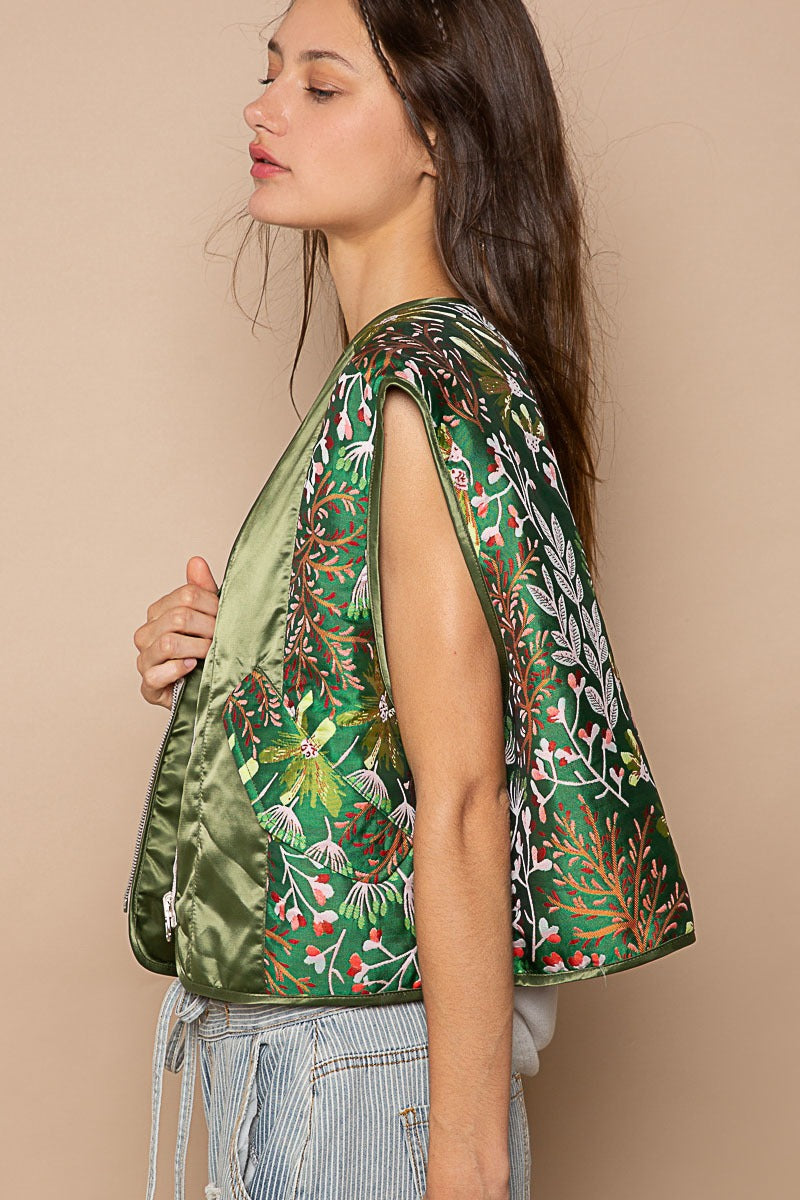 Floral Jacquard Print Quilted V-Neck Vest Top - POL - RARA Boutique