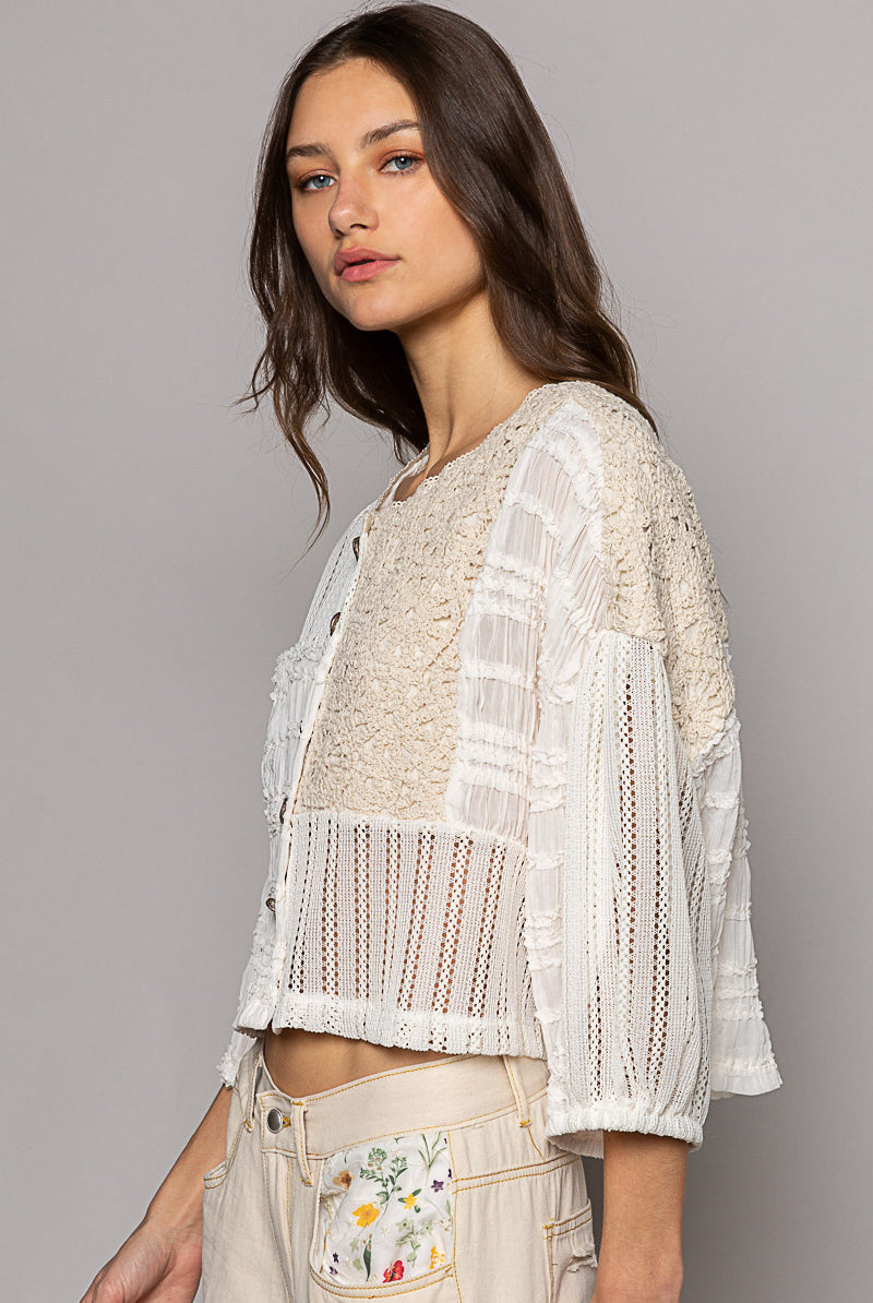 Chiffon & Crochet Woven Balloon Sleeve Top - POL - RARA Boutique