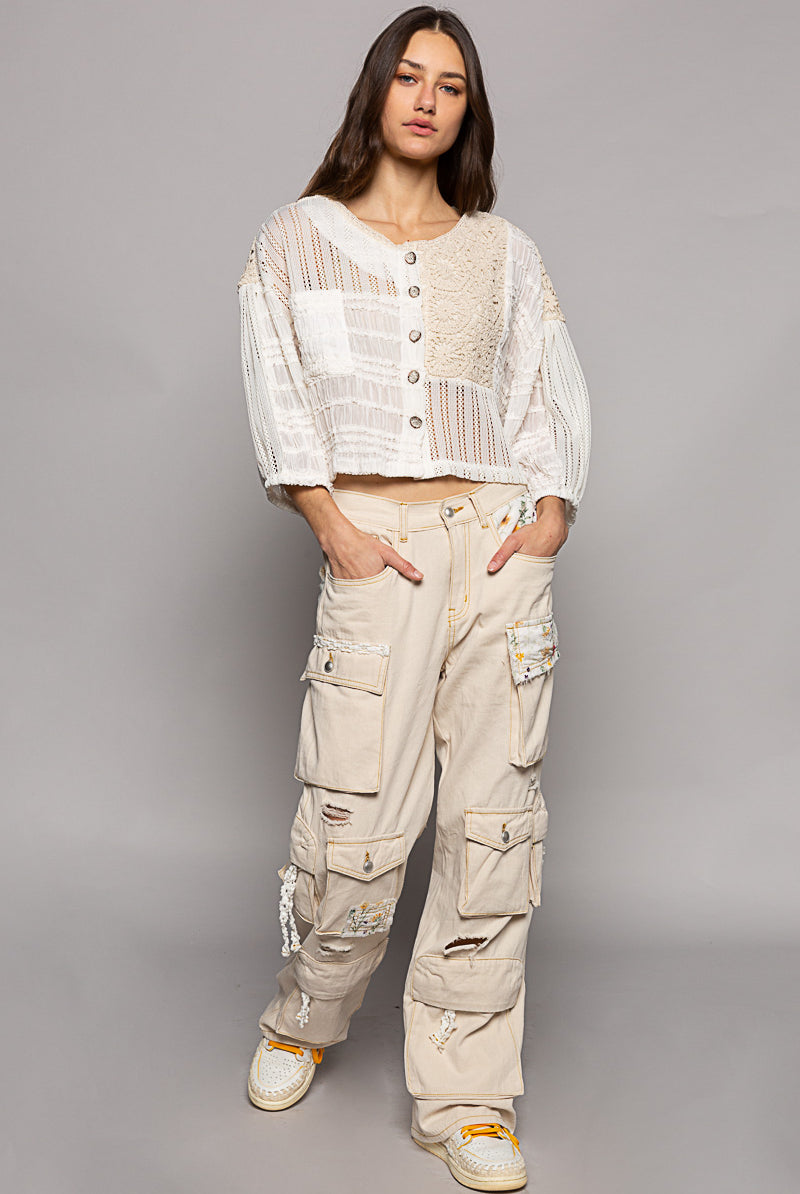 Chiffon & Crochet Woven Balloon Sleeve Top - POL - RARA Boutique