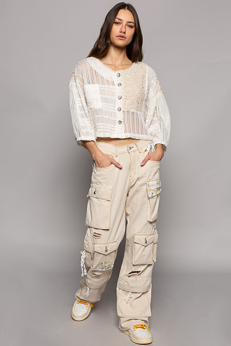Chiffon & Crochet Woven Balloon Sleeve Top - POL - RARA Boutique