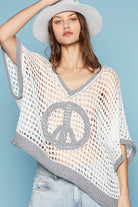 Open Crochet Oversized Peace Sign Sweater - POL - RARA Boutique