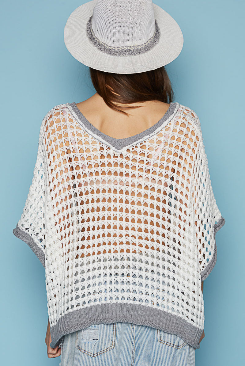 Open Crochet Oversized Peace Sign Sweater - POL - RARA Boutique