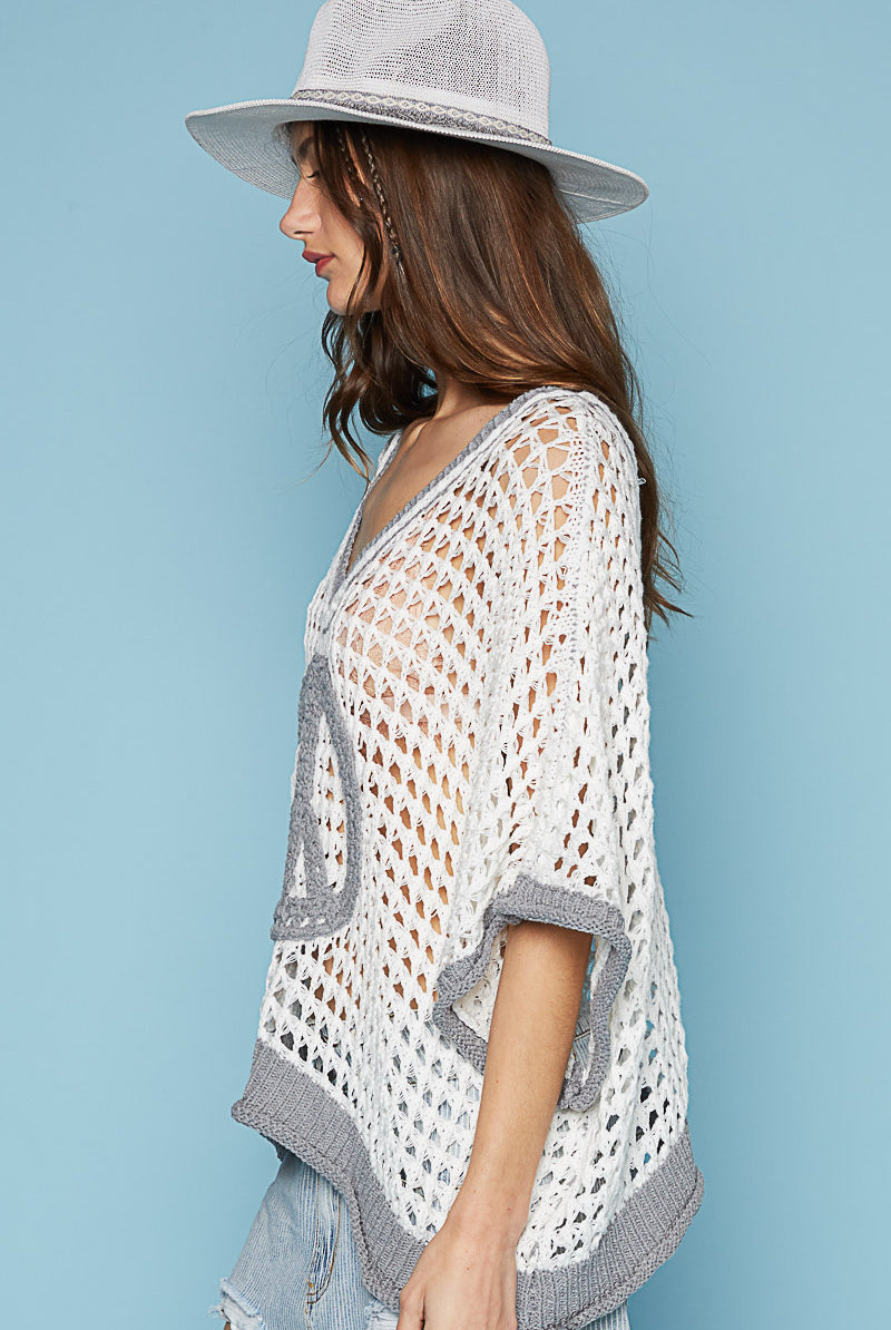 Open Crochet Oversized Peace Sign Sweater - POL - RARA Boutique