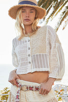 Chiffon & Crochet Woven Balloon Sleeve Top - POL - RARA Boutique