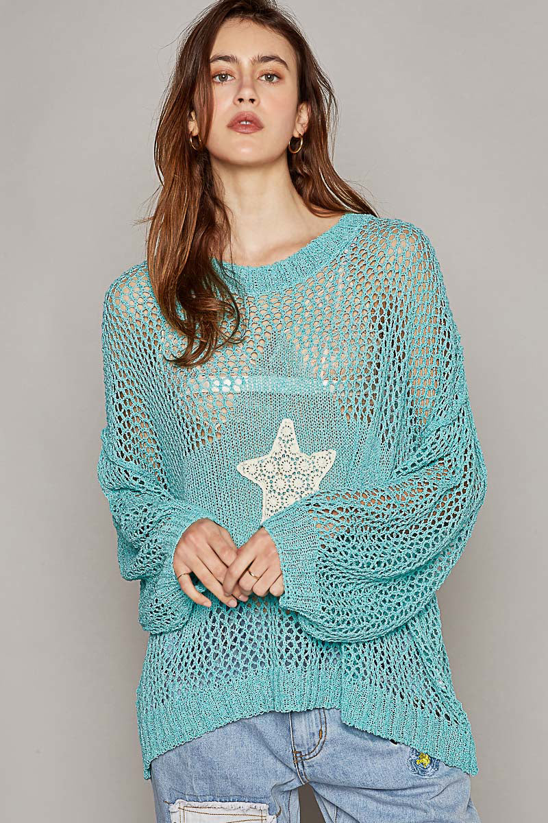 Oversized Crochet Star Sweater - POL - RARA Boutique