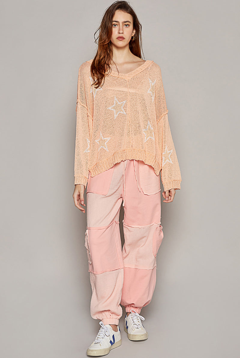 Lightweight V-Neck Star Print Sweater - POL - RARA Boutique
