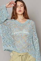 Ribbed Hem V-Neck Wide Sleeve Crochet Sweater - POL - RARA Boutique