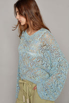 Ribbed Hem V-Neck Wide Sleeve Crochet Sweater - POL - RARA Boutique
