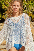 Ribbed Hem V-Neck Wide Sleeve Crochet Sweater - POL - RARA Boutique