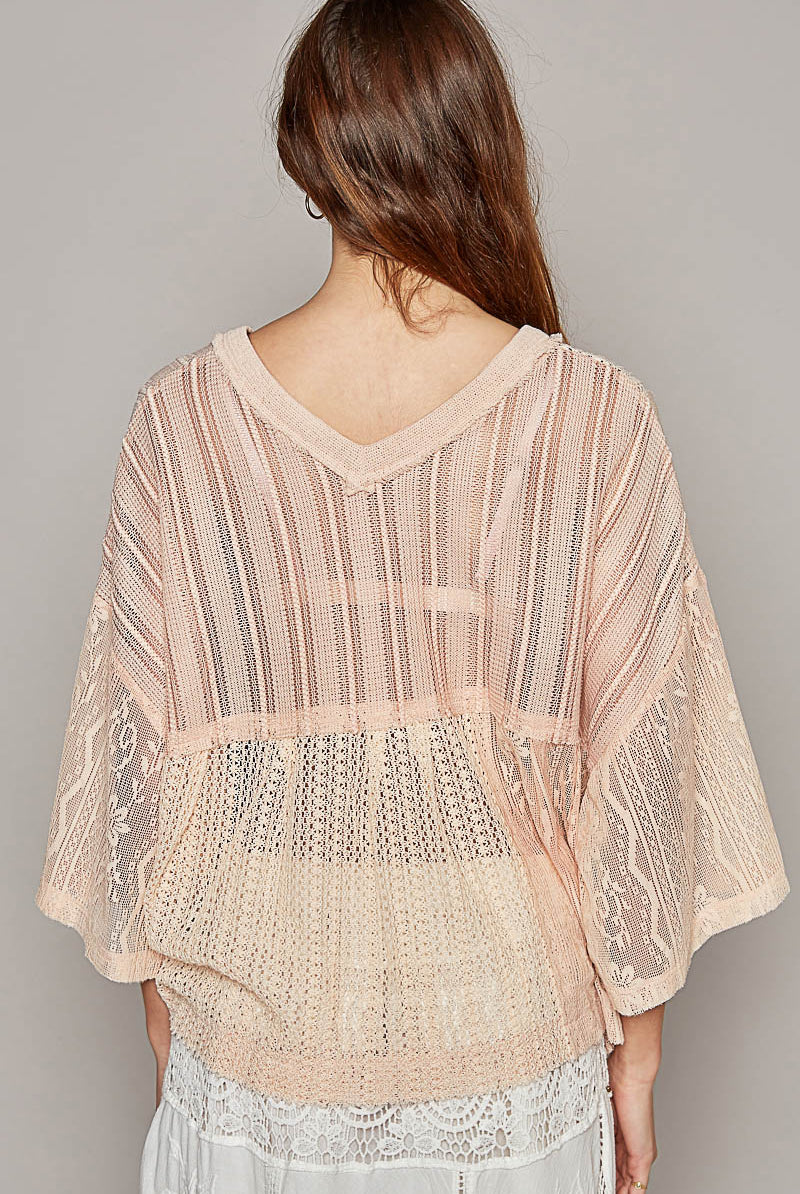 Lace Sleeve Crochet V-Neck Top with Pockets - POL - RARA Boutique