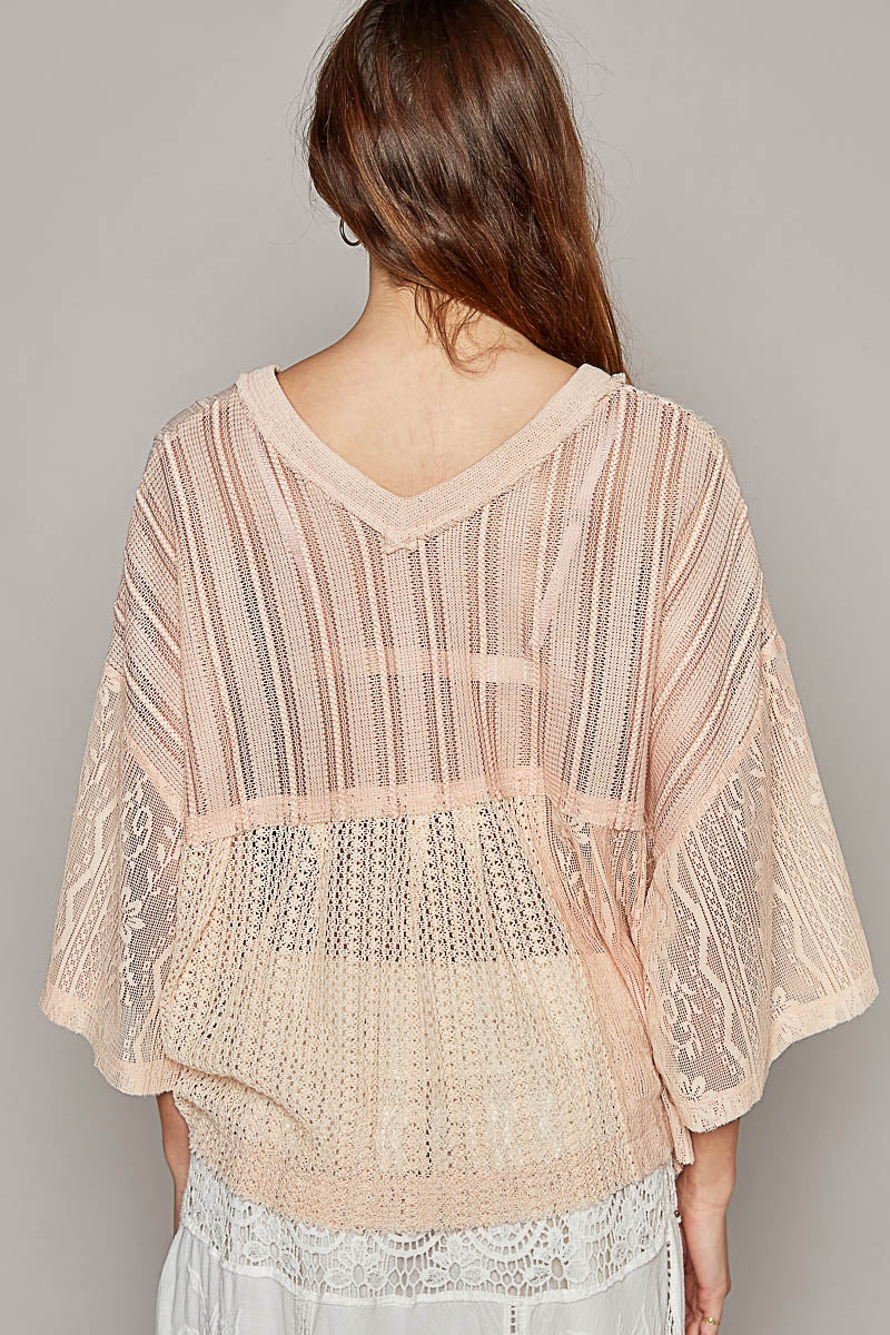 Lace Sleeve Crochet V-Neck Top with Pockets - POL - RARA Boutique
