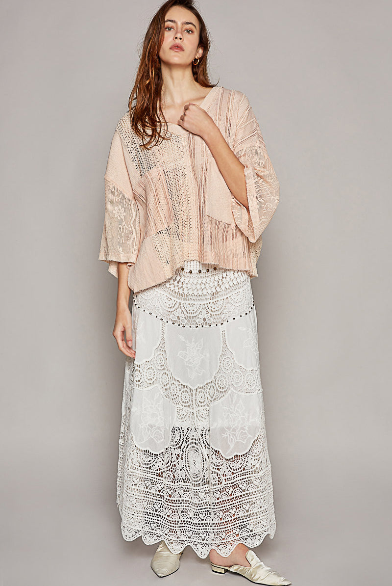 Lace Sleeve Crochet V-Neck Top with Pockets - POL - RARA Boutique