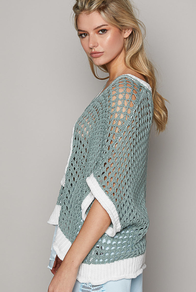 Open Crochet Oversized Peace Sign Sweater - POL - RARA Boutique