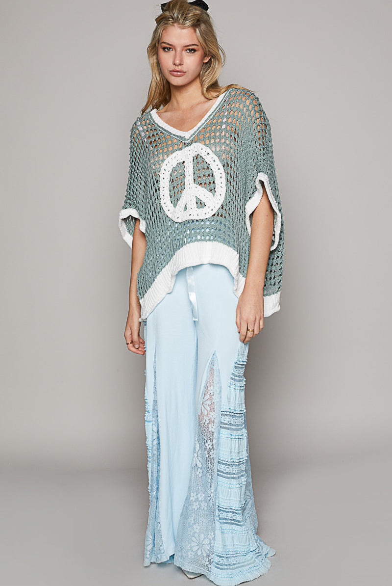 Open Crochet Oversized Peace Sign Sweater - POL - RARA Boutique