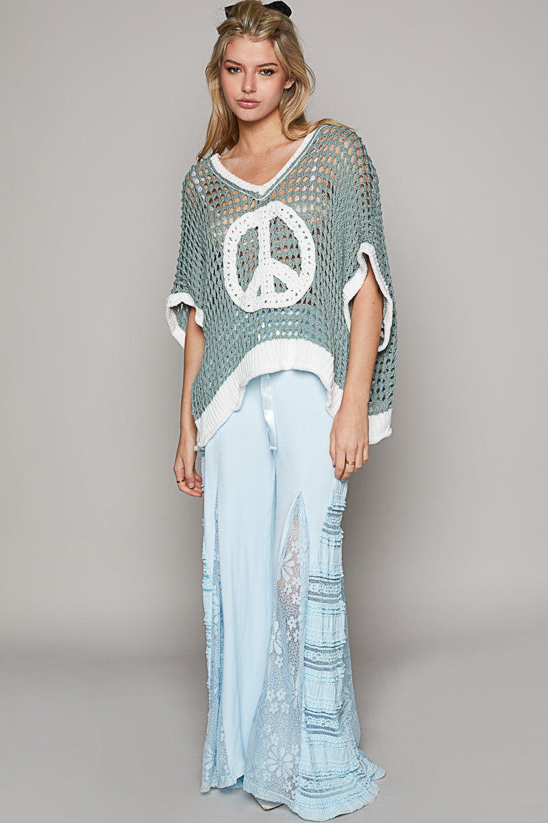 Open Crochet Oversized Peace Sign Sweater - POL - RARA Boutique