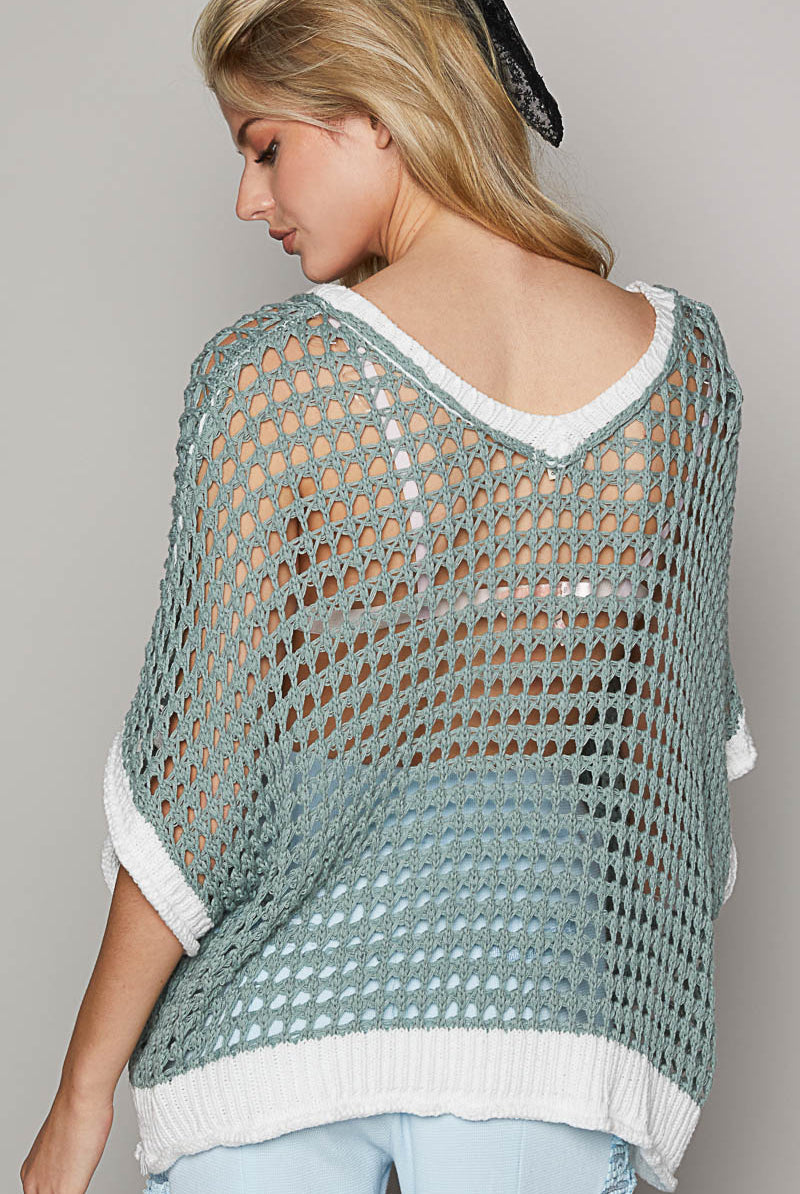 Open Crochet Oversized Peace Sign Sweater - POL - RARA Boutique