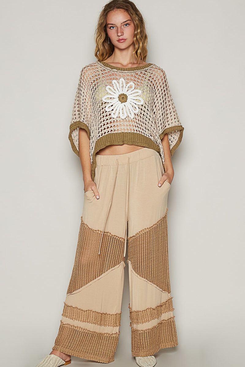 RARA Boutique Daisy Flower open-knit crochet sweater in pastel colors, featuring a floral pattern and relaxed fit.