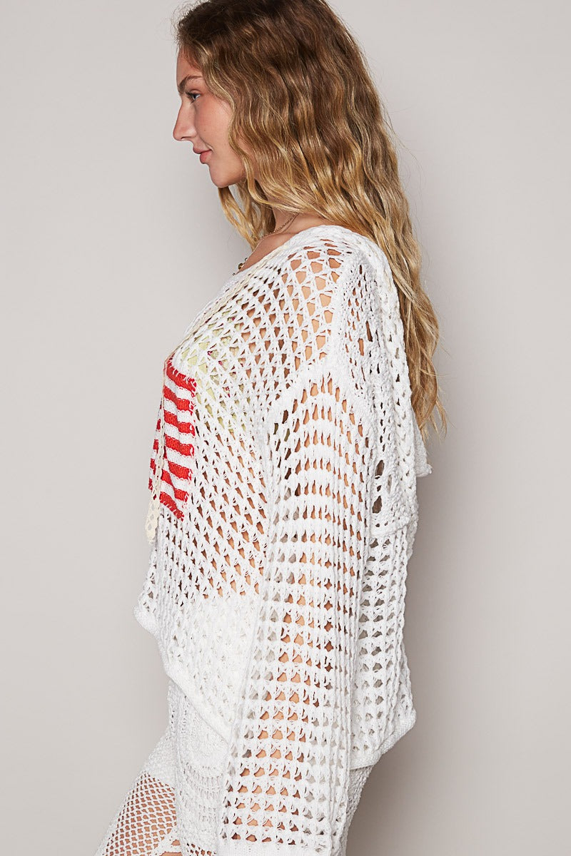 American Flag Open Knit Crochet Sweater Top - POL - RARA Boutique
