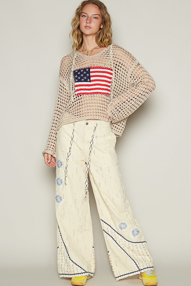 American Flag Open Knit Crochet Sweater Top - POL - RARA Boutique