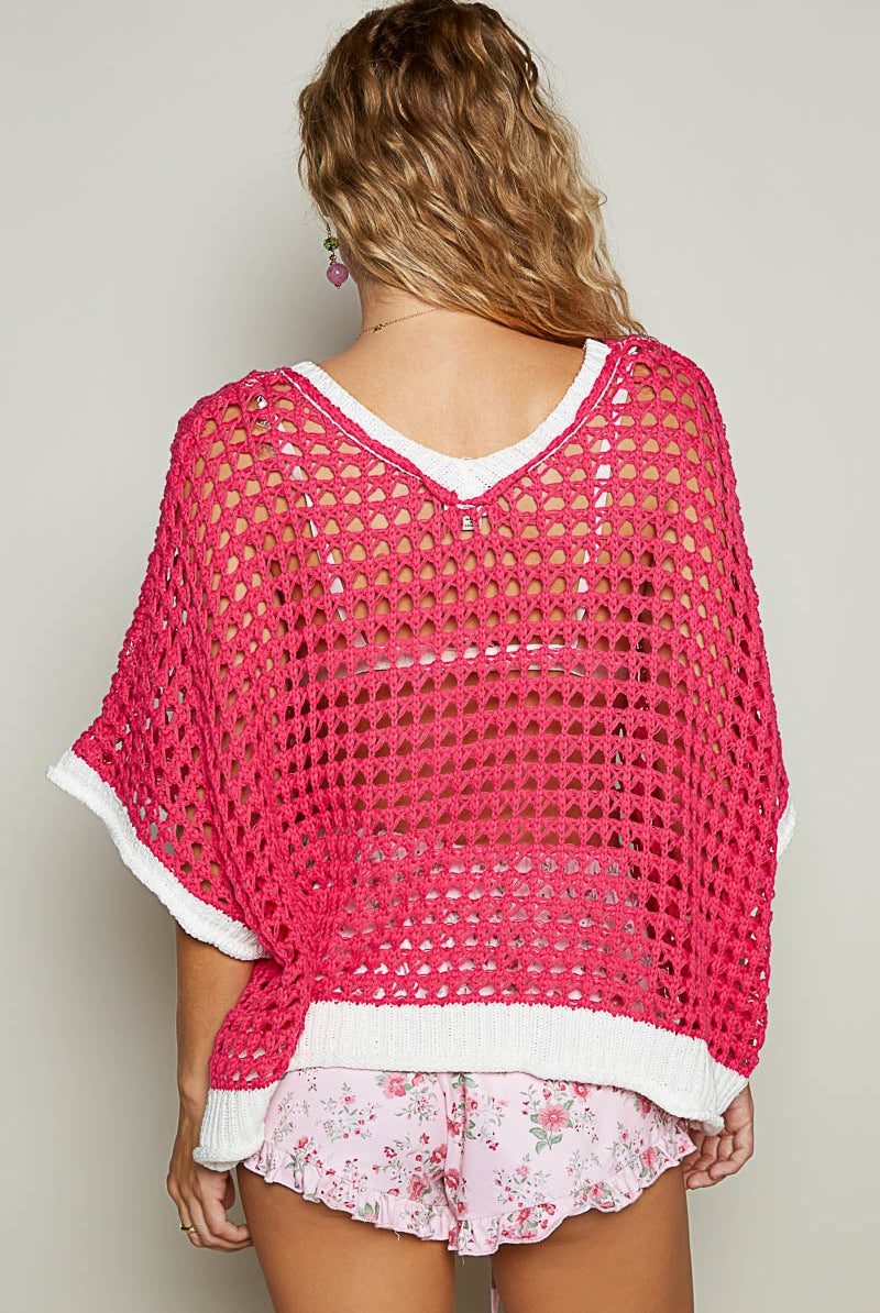 Open Crochet Oversized Peace Sign Sweater - POL - RARA Boutique