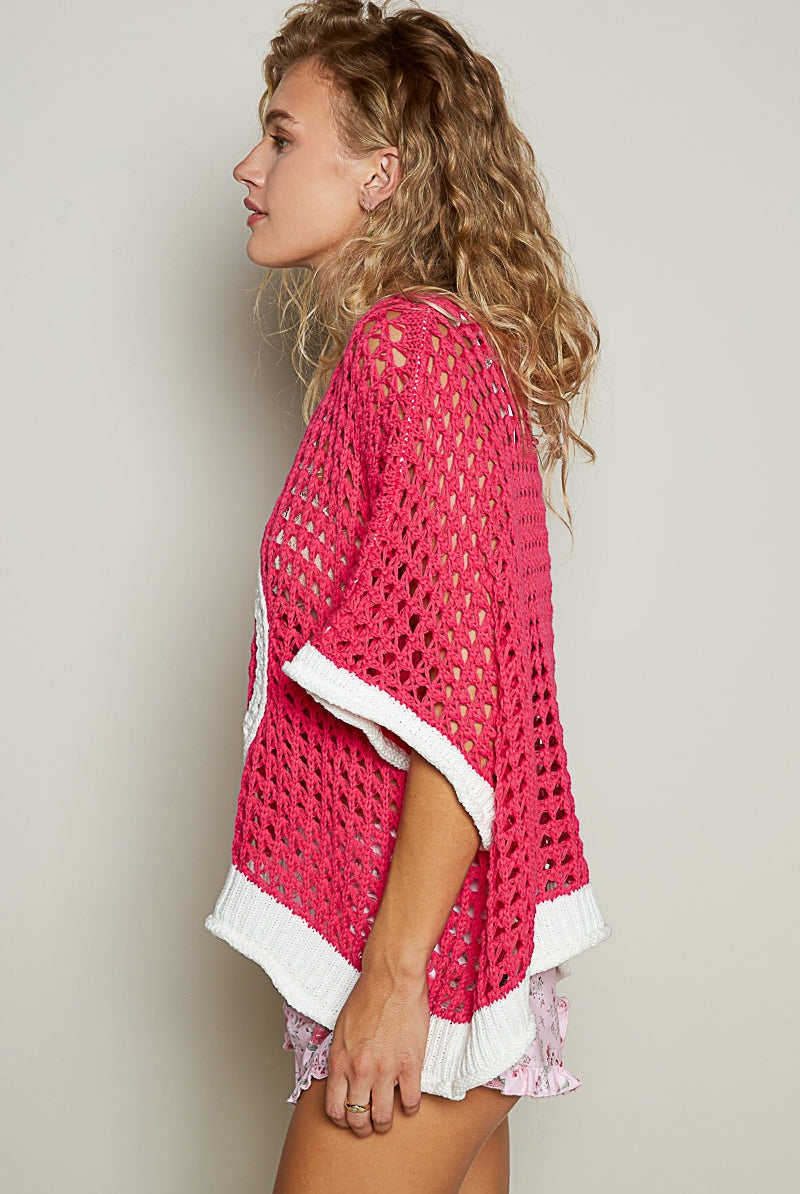 Open Crochet Oversized Peace Sign Sweater - POL - RARA Boutique