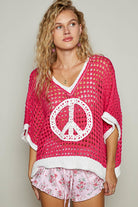Open Crochet Oversized Peace Sign Sweater - POL - RARA Boutique