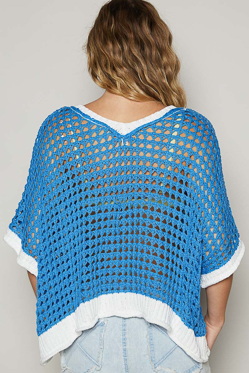 Open Crochet Oversized Peace Sign Sweater - POL - RARA Boutique