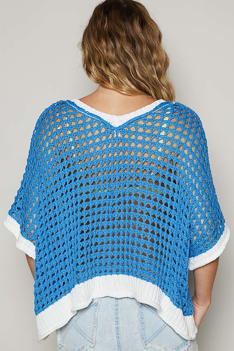 Open Crochet Oversized Peace Sign Sweater - POL - RARA Boutique