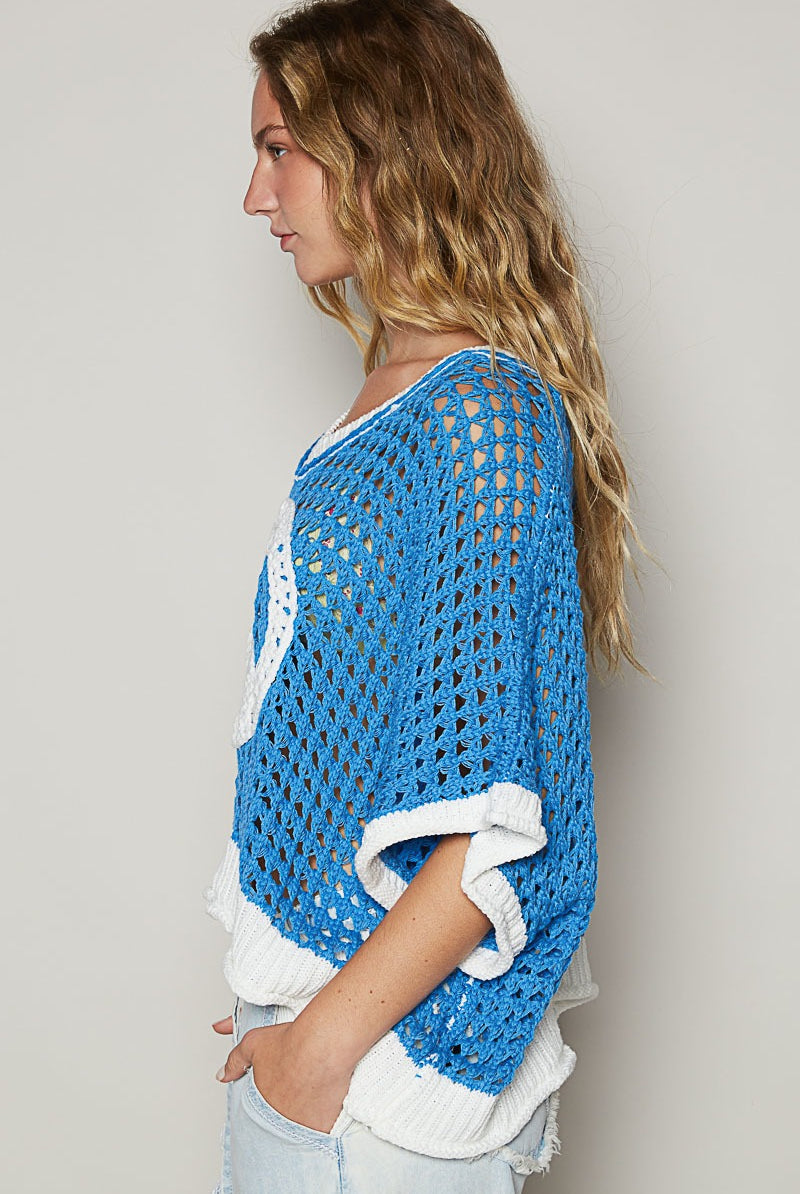Open Crochet Oversized Peace Sign Sweater - POL - RARA Boutique