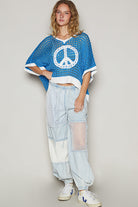 Open Crochet Oversized Peace Sign Sweater - POL - RARA Boutique