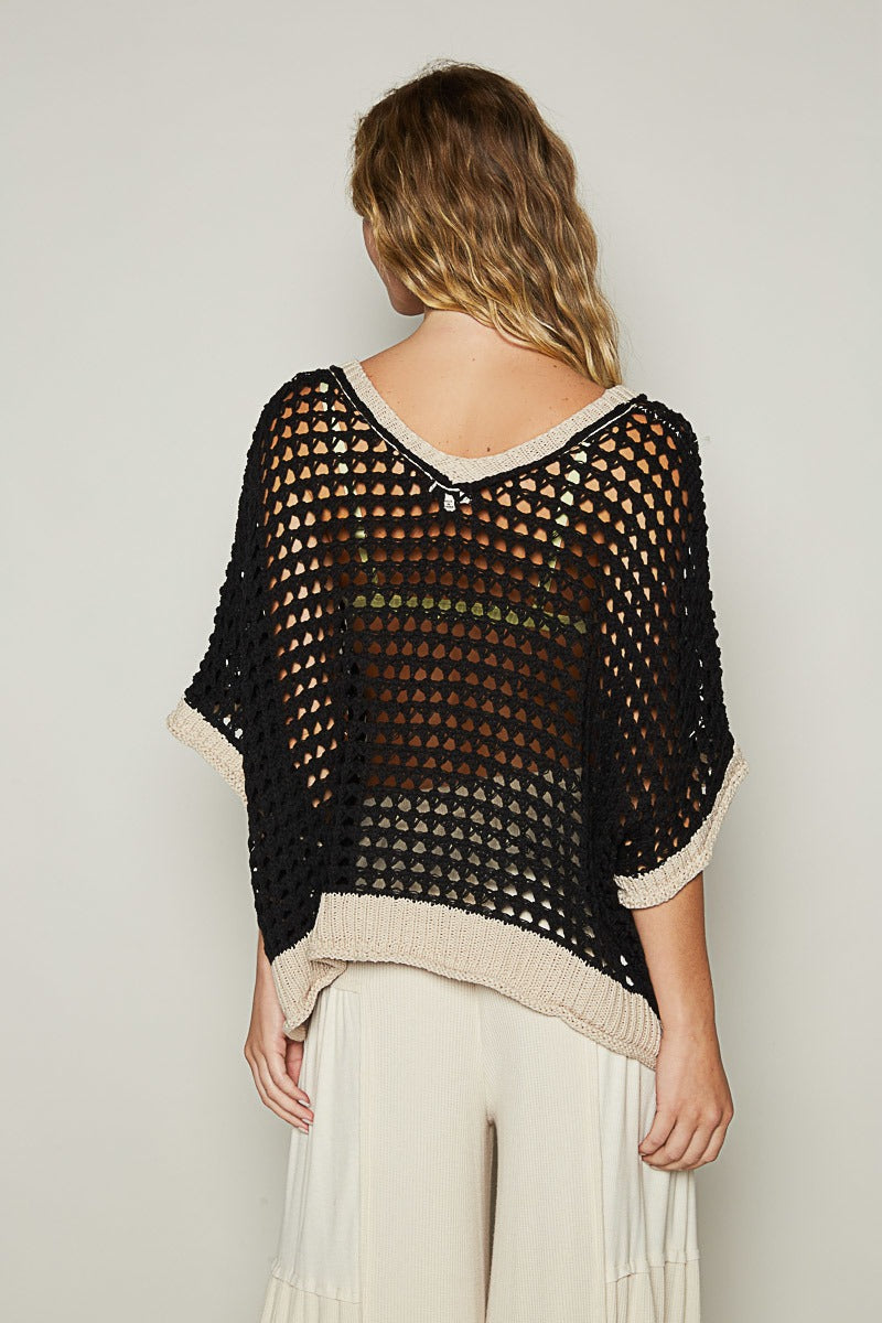 Open Crochet Oversized Peace Sign Sweater - POL - RARA Boutique