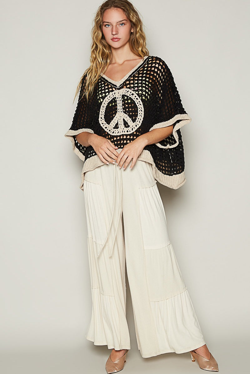 Open Crochet Oversized Peace Sign Sweater - POL - RARA Boutique