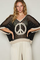Open Crochet Oversized Peace Sign Sweater - POL - RARA Boutique
