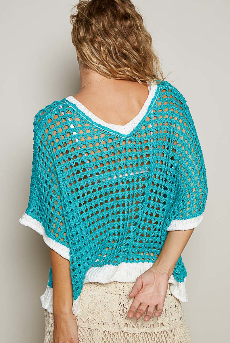 Open Crochet Oversized Peace Sign Sweater - POL - RARA Boutique