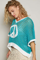 Open Crochet Oversized Peace Sign Sweater - POL - RARA Boutique