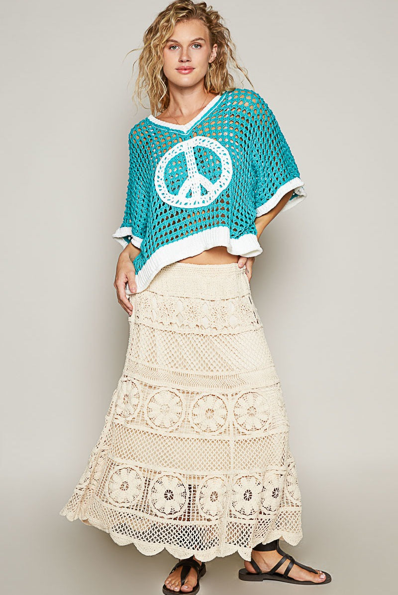 Open Crochet Oversized Peace Sign Sweater - POL - RARA Boutique