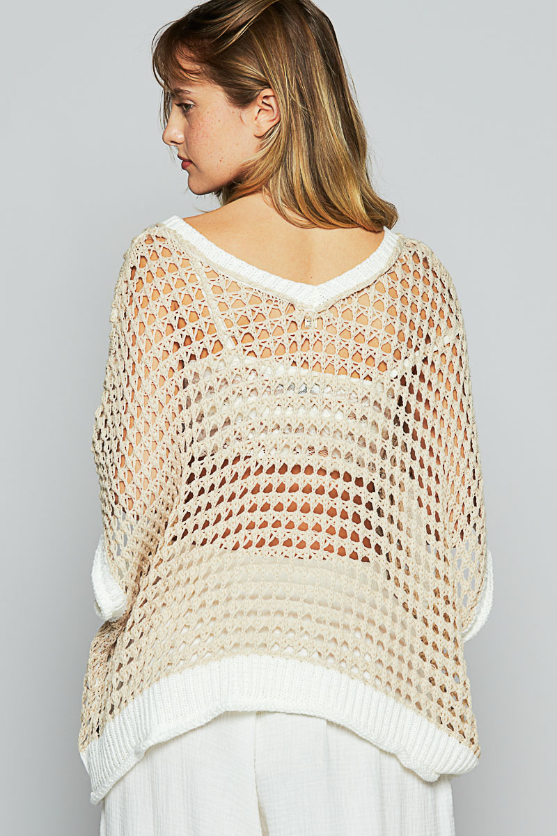 Open Crochet Oversized Peace Sign Sweater - POL - RARA Boutique