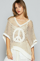 Open Crochet Oversized Peace Sign Sweater - POL - RARA Boutique