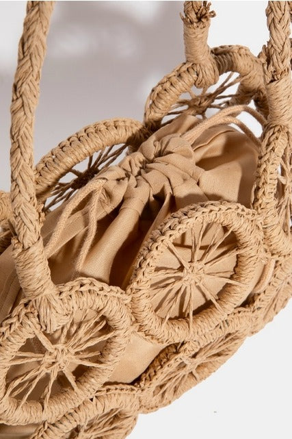 Braided Straw Wheel Handbag with Crossbody Strap - RARA Boutique