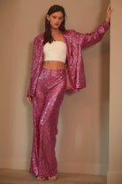 Notched Collar Neck Oversized Sequin Blazer Jacket - Main Strip - RARA Boutique