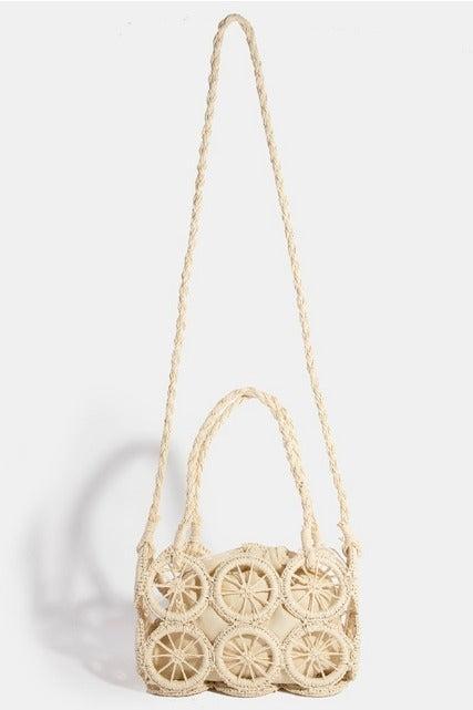 Braided Straw Wheel Handbag with Crossbody Strap - RARA Boutique