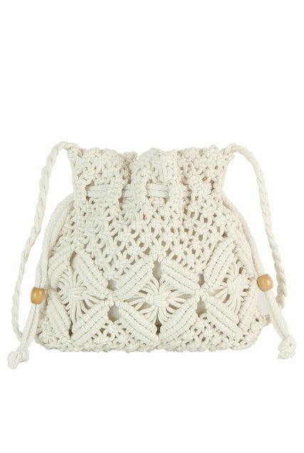 Crochet Braid Macramé Drawstring Crossbody Bag - RARA Boutique
