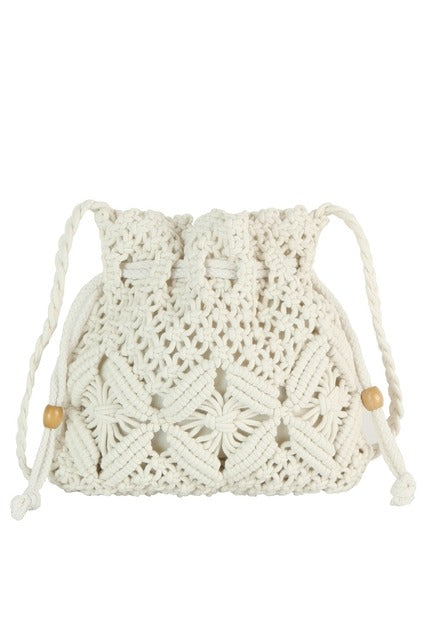 Crochet Braid Macramé Drawstring Crossbody Bag - RARA Boutique