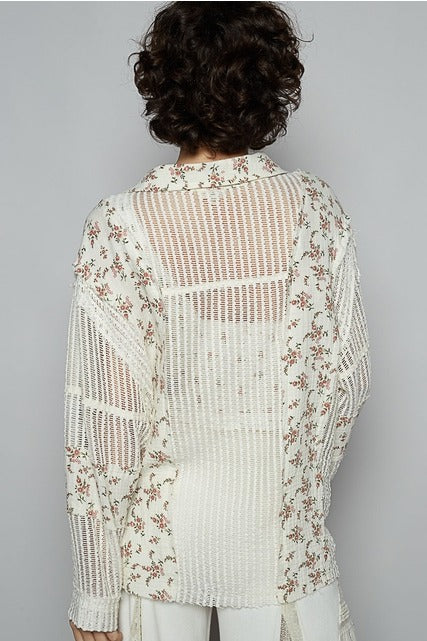Floral Gauze Patch Crochet Button Down Shirt - POL - RARA Boutique