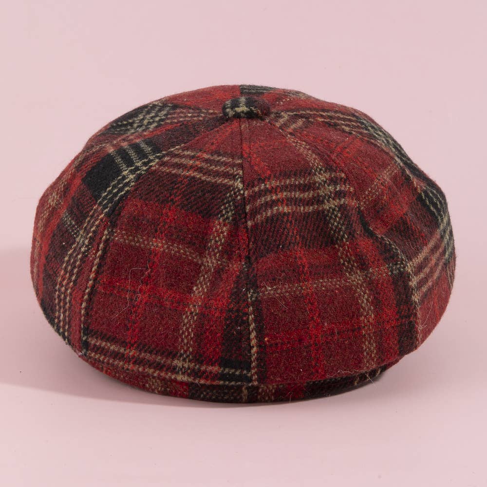 Tartan plaid eight-panel newsboy cap by Collections by Fame Accessories, showing the classic style and vibrant pattern.